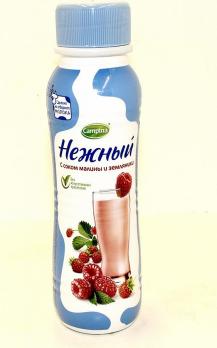 Напиток йогурт. "Нежный" 285 гр с соком малины и земляники 0.1%