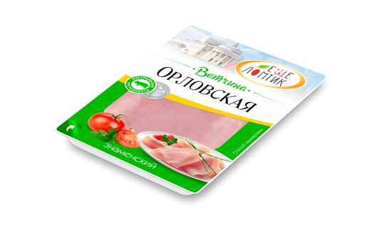 Мясной продукт из мяса вареный : Ветчина "Орловская" в нарезке в/у .0,1 кг