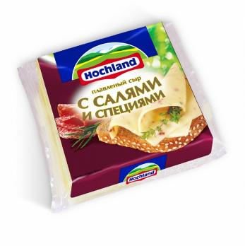 Сыр плавленый Hochland салями со специями 150гр.нарезка